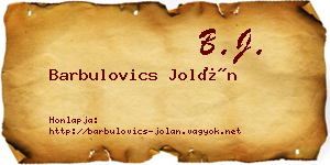Barbulovics Jolán névjegykártya